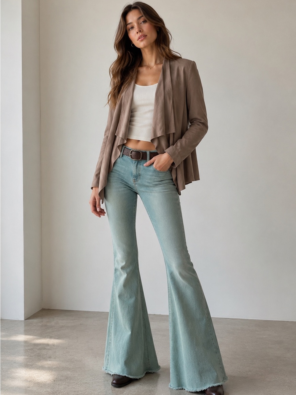 Zara Basic Collection Taupe Faux Suede Draped Open Front Jacket – Size S